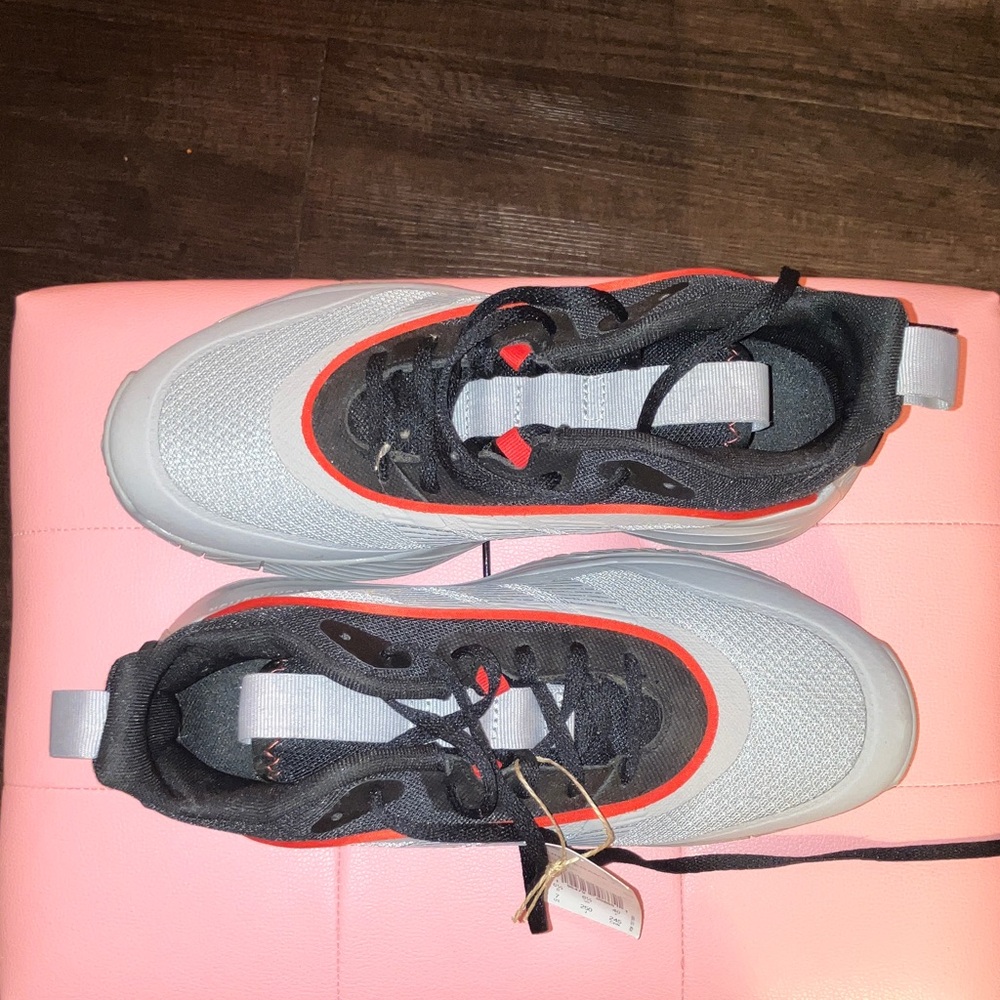 Adidas Black and Gray Sneakers with Red Highlights